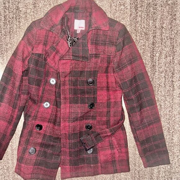 Bongo Women's Double Breasted Red Plaid Button Pea Coat Size Small - Picture 6 of 9
